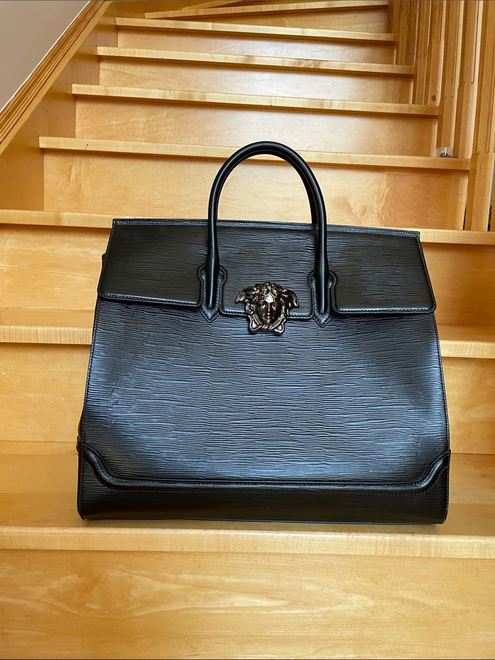 Versace Leather Top-Handle Bag with Medusa Emblem